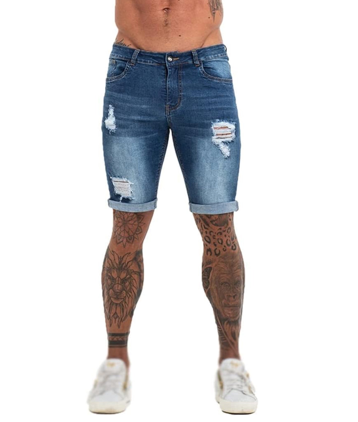 High Waist Ripped holiday Jean Shorts for Men