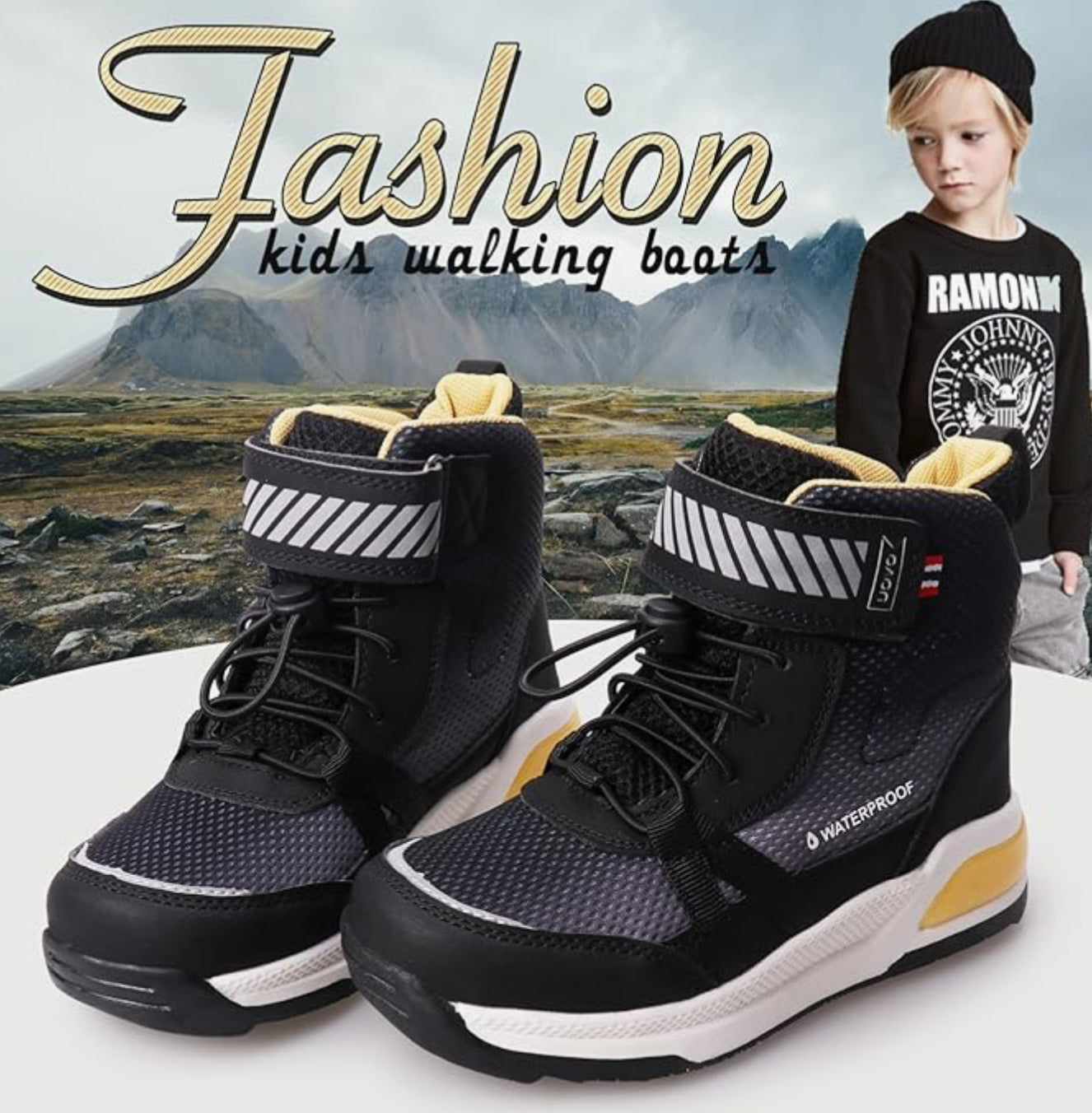 UOVO Boys Winter Boots Kids Water Resistant Trainers Mid-top Walking Boots