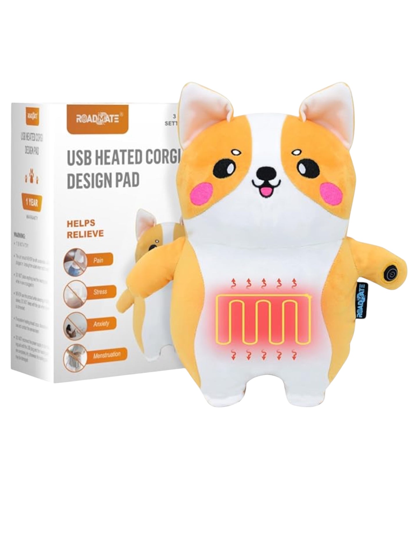 ROADDPMATE Cute Corgi Heating Pad, Portable USB Heating Pad for Back, Neck, and Shoulder Pain