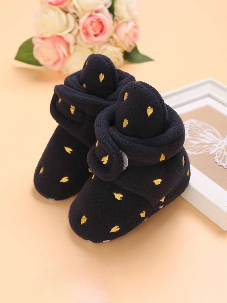 Fleece navy and gold baby crib shoes first size