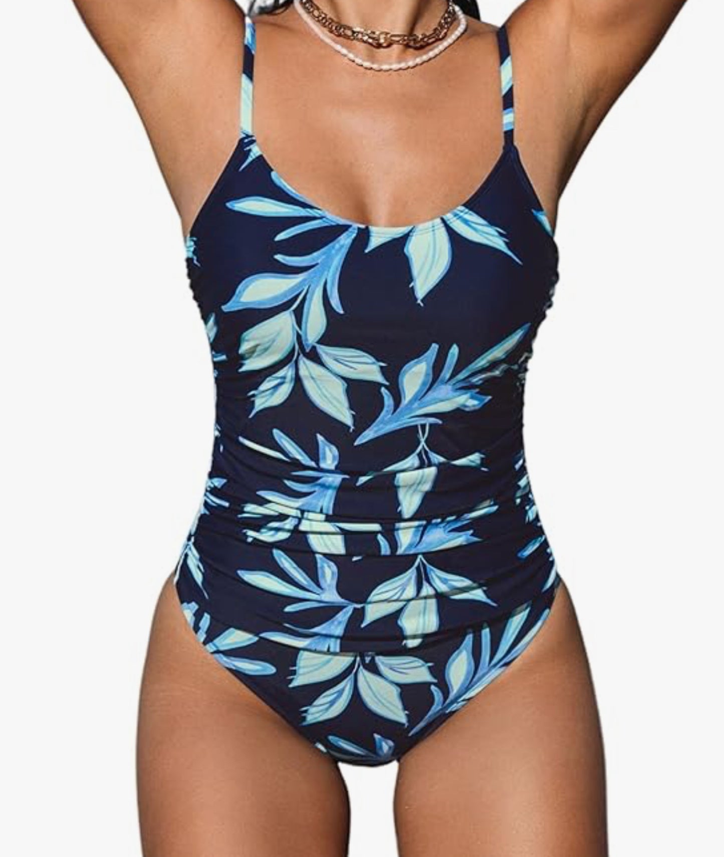 CUPSHE Swimsuit One Piece for Women Tommy Control Adjustable Spaghetti Straps Scoop Neck Tropical Print Bathing Suit