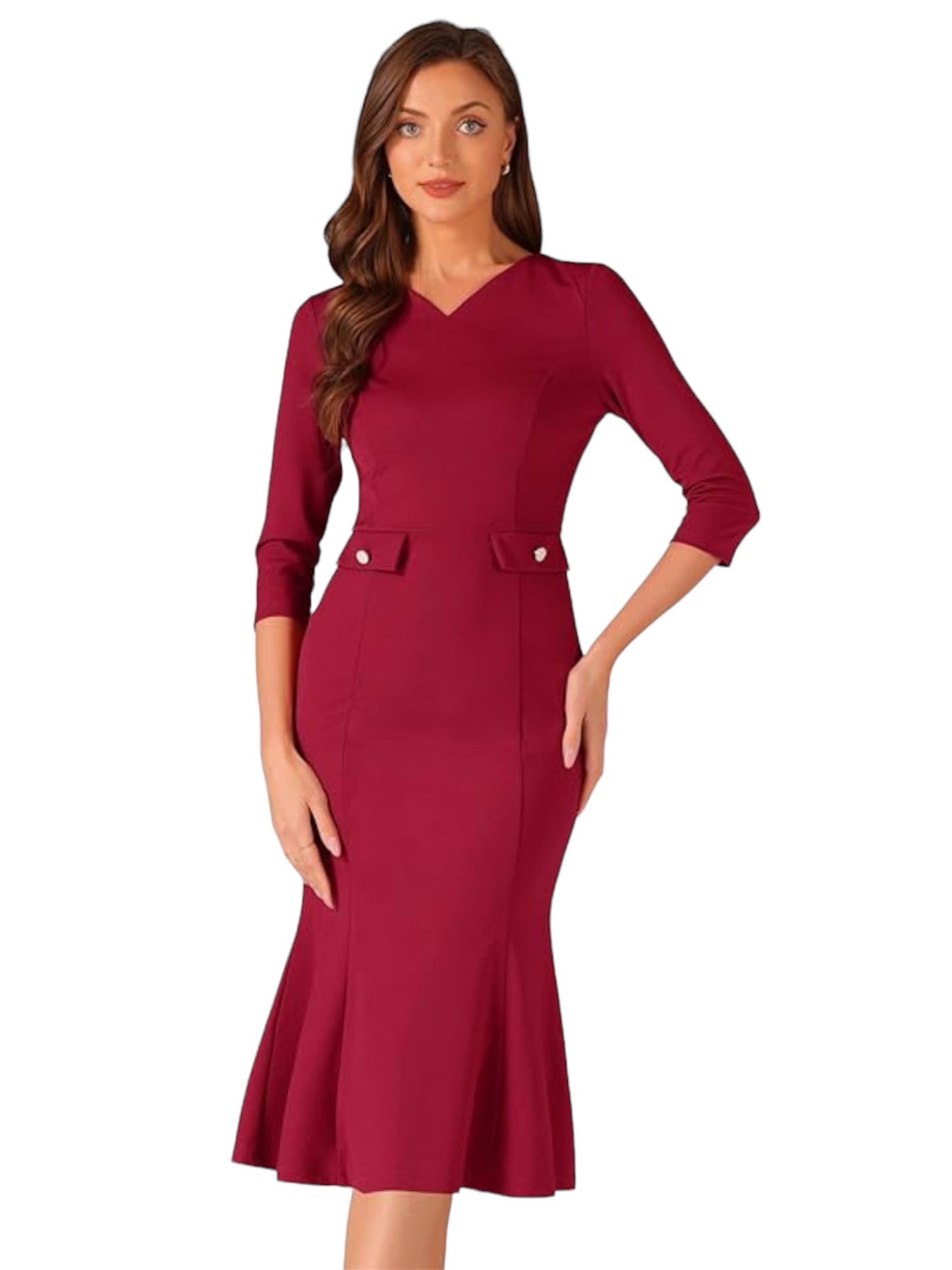 Allegra K Vintage Bodycon 3/4 Sleeve Fishtail Dress