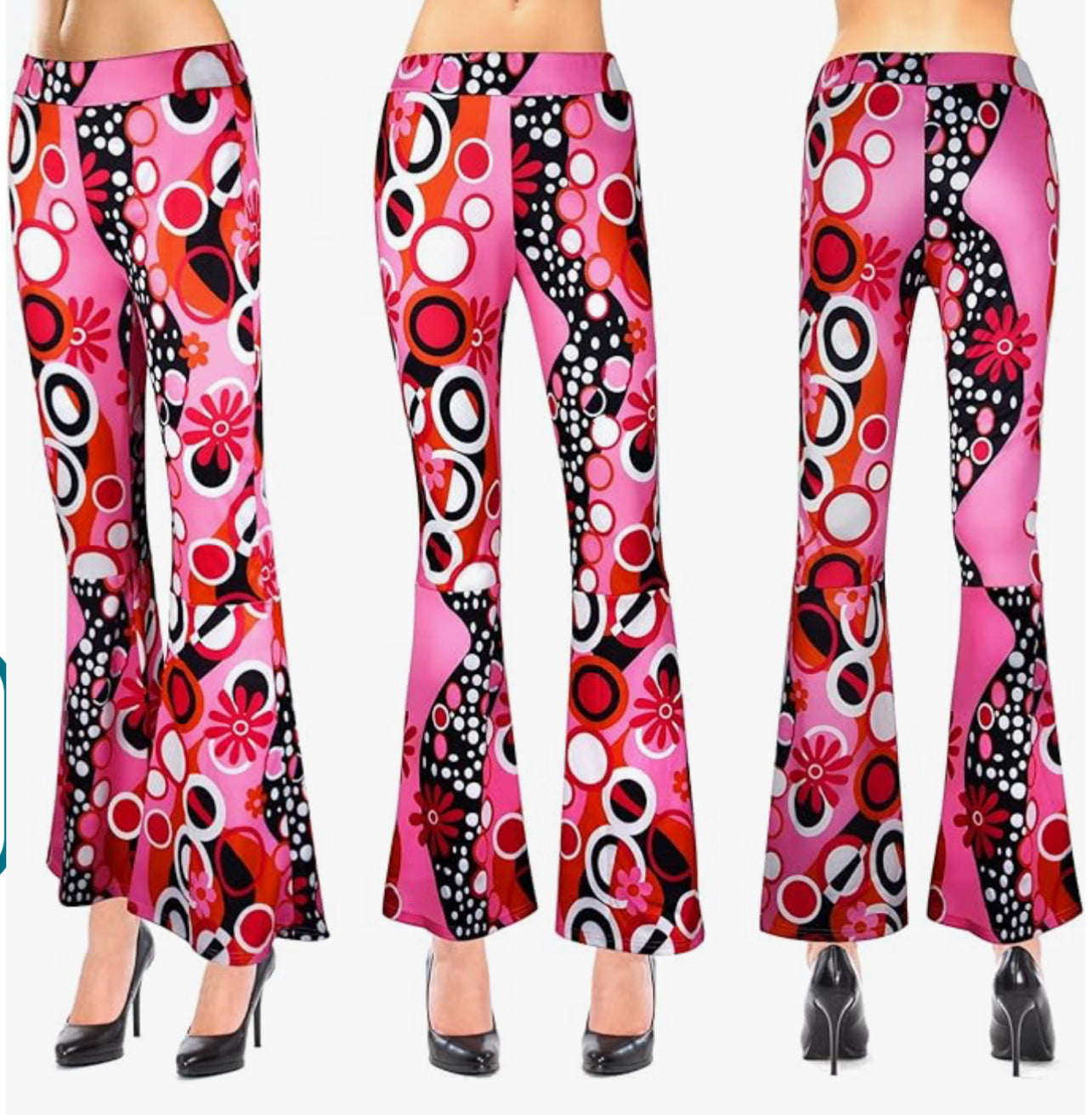 ELECLAND 70s Bell Bottom Boho Hippie flared trousers,headband and peace necklace