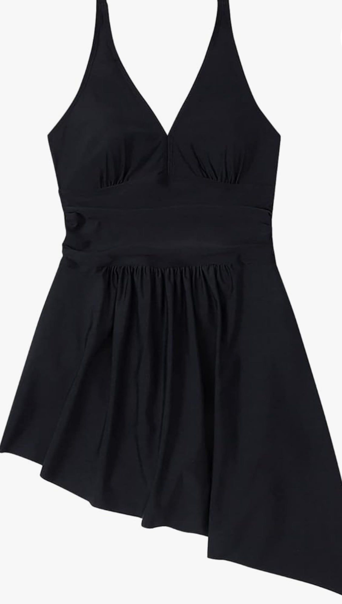 Women Sleeveless Halter Diagonal Hem Short Skirt Tummy Control Beachwear Suit