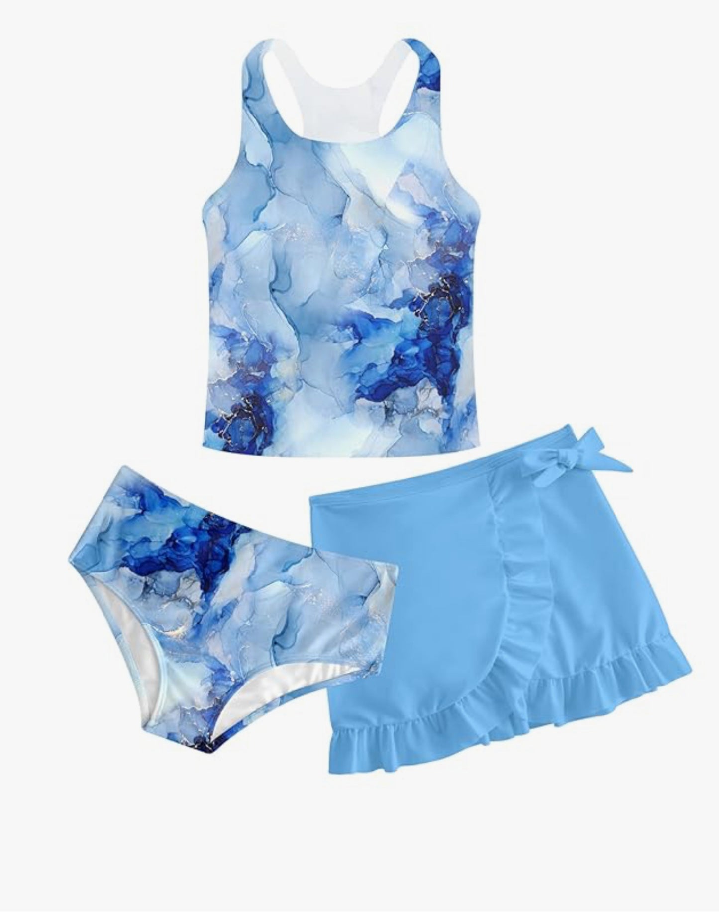 Girls Swimsuits 3 Piece Tankini Bathing Suit Set Cute Bikini Swimwear with Cover Ups Beach Skirt
