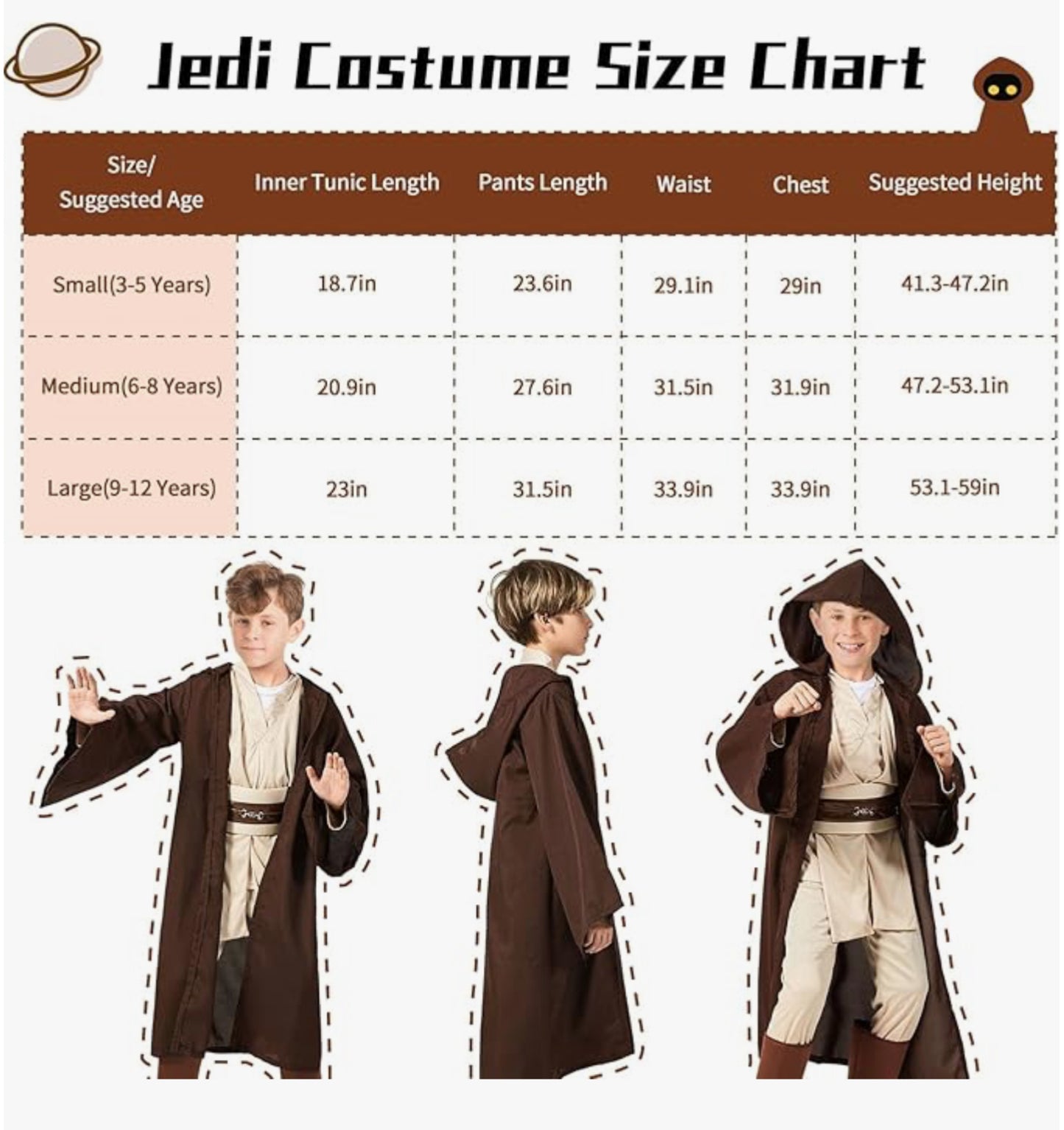 Jedi Costume Kids Jedi Tunic Jedi Hooded Robe cosplay Outfit