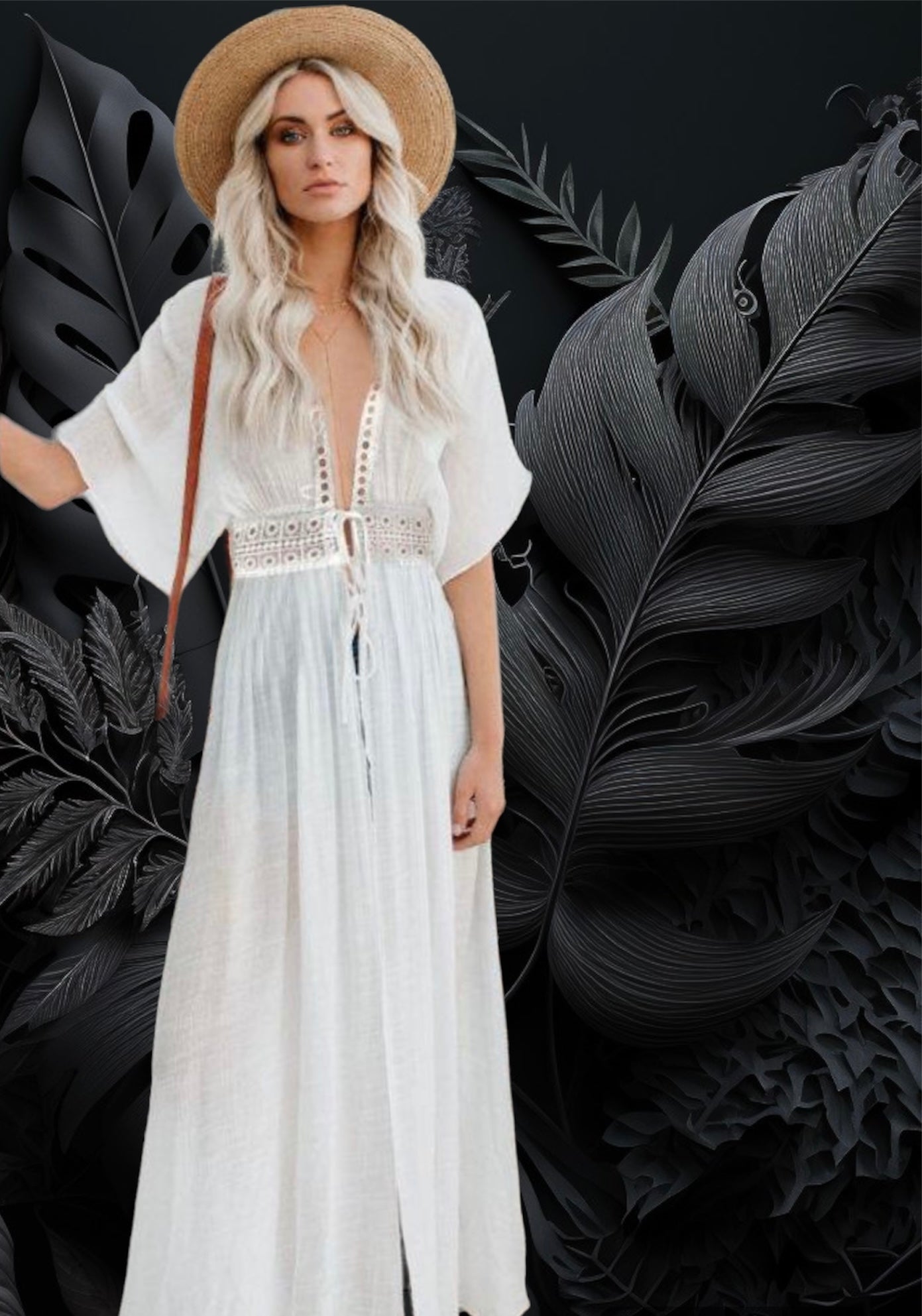Sundress Women Hollow French Elegance Halter Lace Long Beach Dress