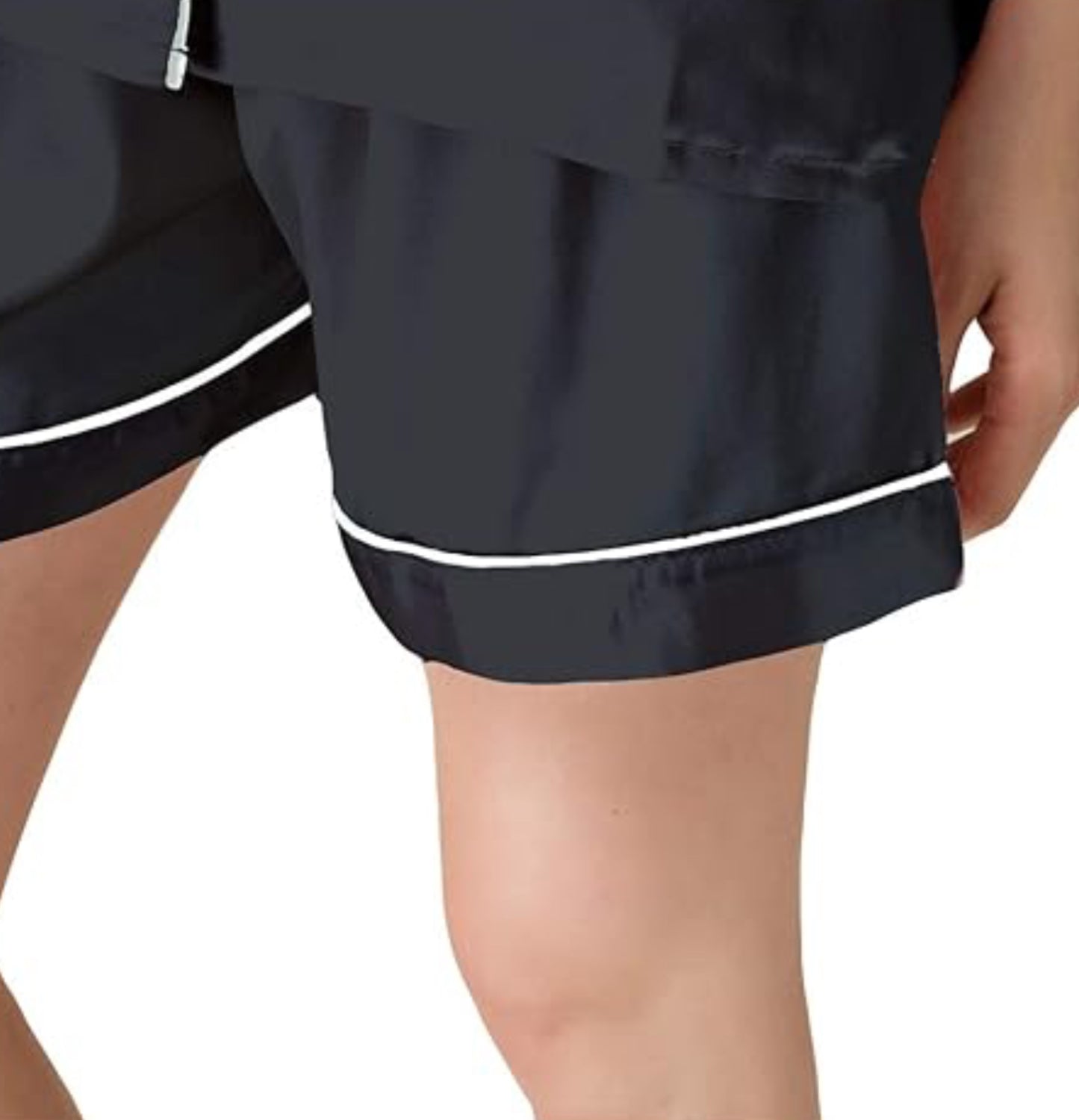 Ladies Satin Button Down Short Sleeve Pajama Set with Shorts