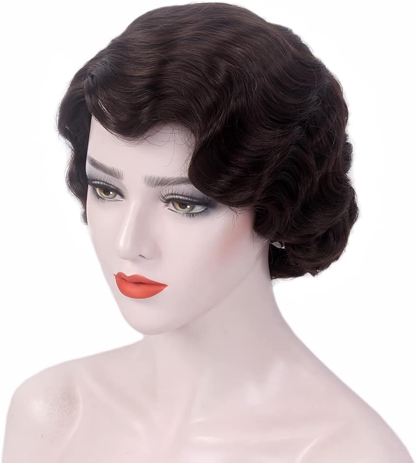 Reewes Short Wavy 1920's Flapper Style Wig - Dark Brown