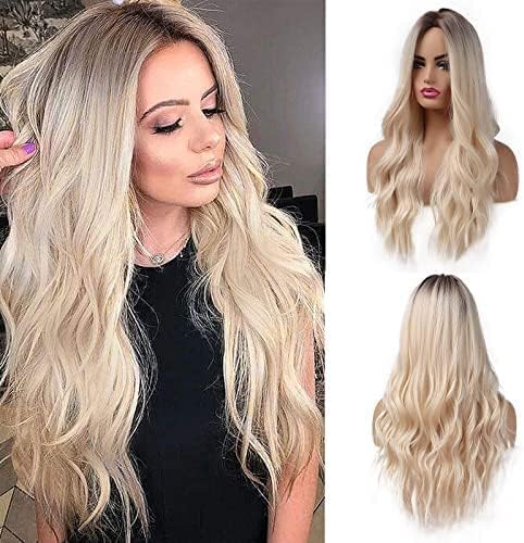 Esmee 26 Inches Long Ombre Blonde Wig with Dark Roots Wavy Wig