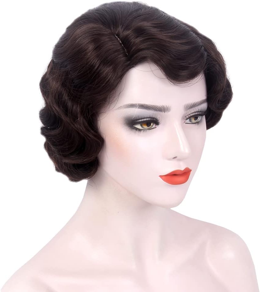 Reewes Short Wavy 1920's Flapper Style Wig - Dark Brown