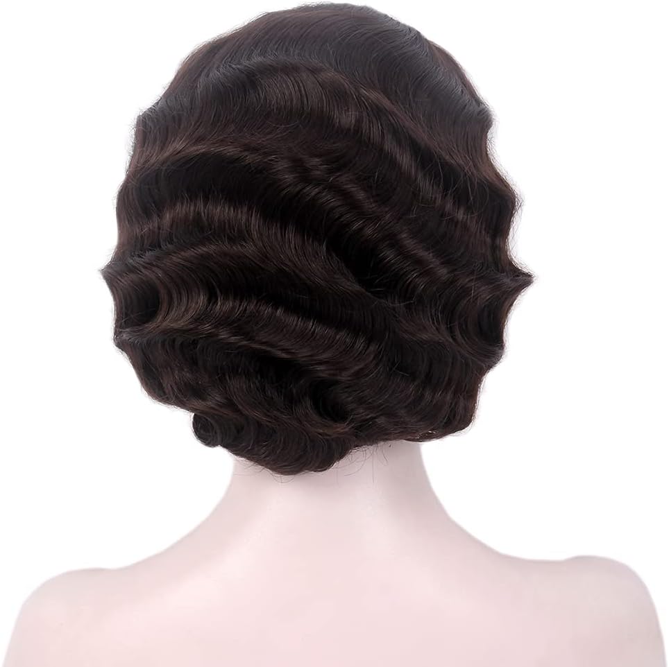 Reewes Short Wavy 1920's Flapper Style Wig - Dark Brown