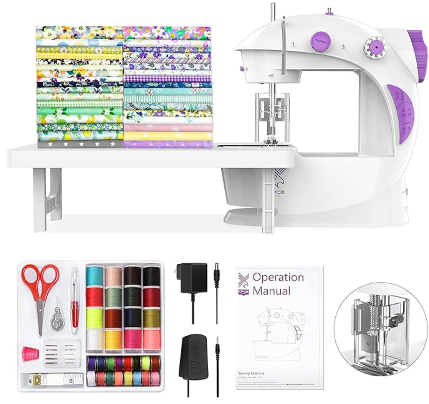 Mini Sewing Machine for Beginners, Electric Sewing Machines with 42PCS Sewing Tools and Extension Table