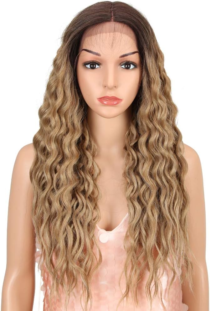 Style Icon Ombre Lace Front Long Curly Wig With Natural Ends Synthetic Wig 130% Density 26 inch