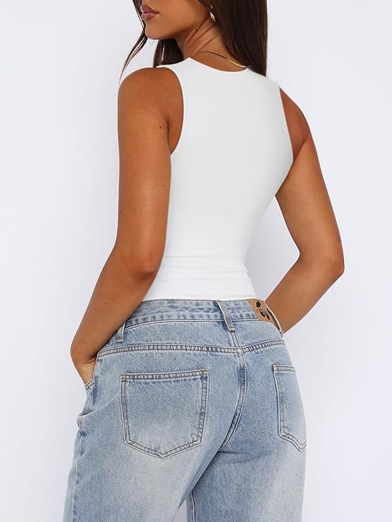 Women’s Sexy Sleeveless Square Neck Double Lined Bodysuit