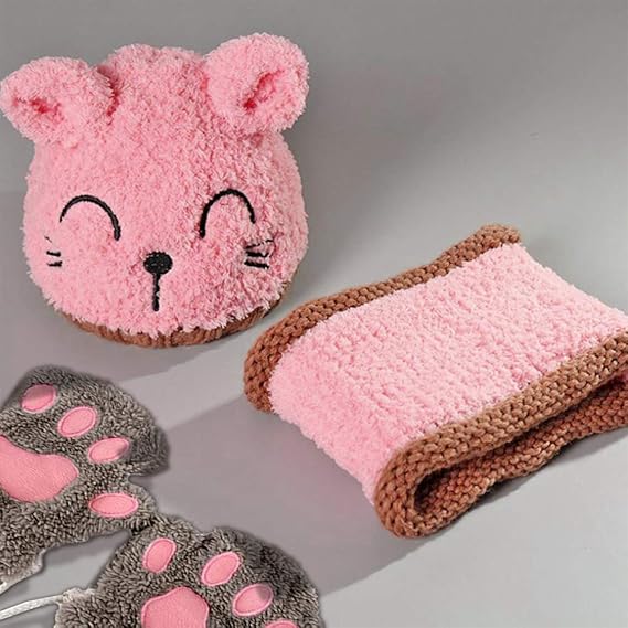 Knitted Baby Hat Scarf Glove Sets for Toddlers, Winter Beanie hat, Fluffy Neck Warmer Hats and Gloves 1-4 Years