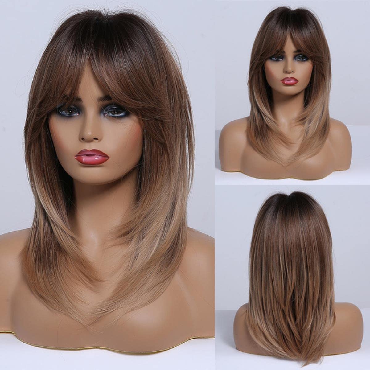 Long Straight Layered Ombre Wig With Bangs