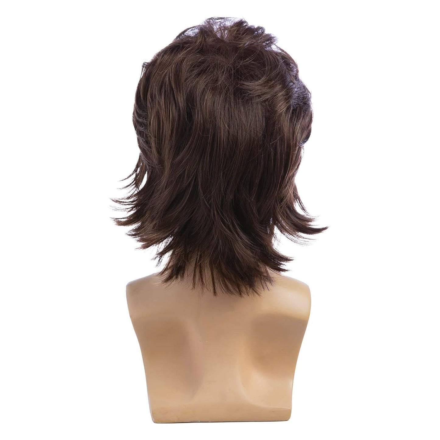 Baruisi Short Fluffy Mens Synthetic Layered Brown Wig