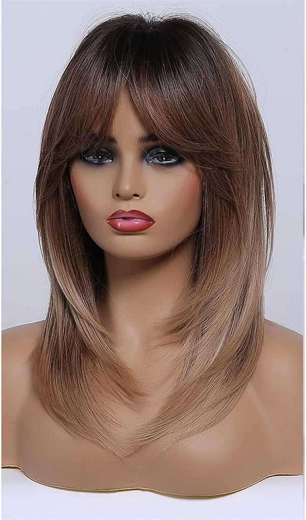 Long Straight Layered Ombre Wig With Bangs