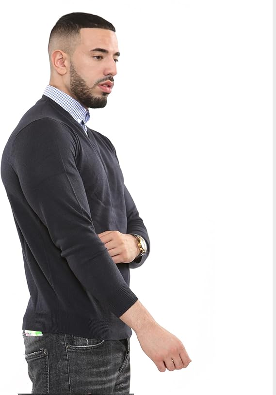 NOROZE Men's Jumper Mock Collar Knitted V-Neck Pullover Knitted Sweatshirt