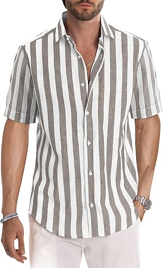 Men's Striped Button Up Shirt Long Sleeve Casual Dress shirt
