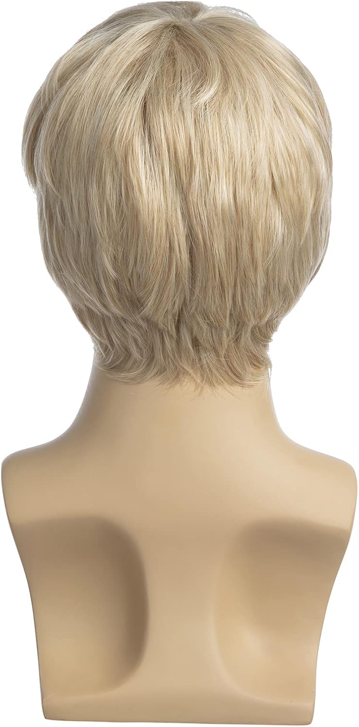 Baruisi Men's Short Natural Layered Blonde Color Wig