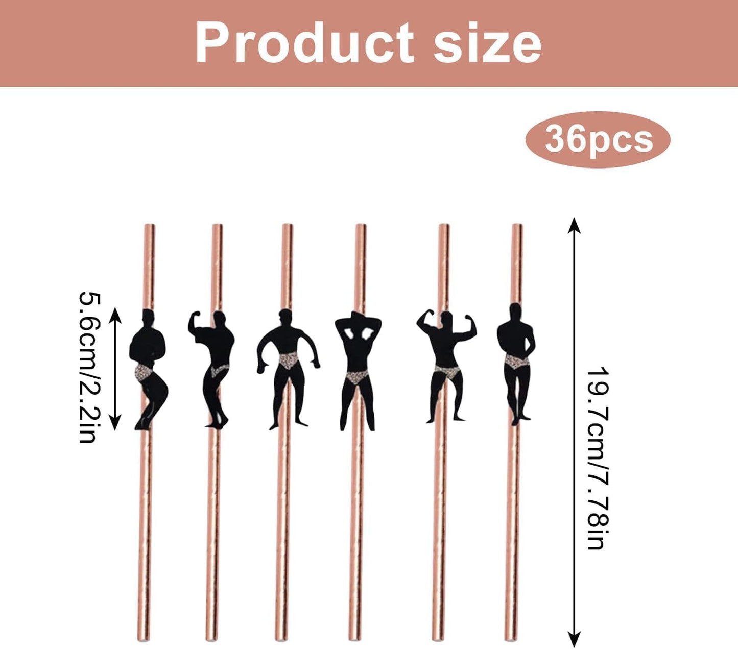 36 PCS Hen Party Straws rose gold