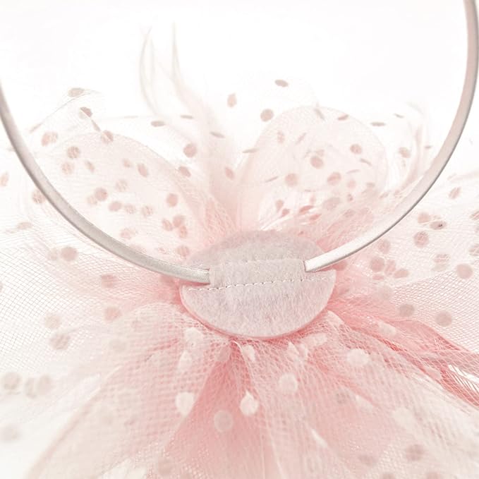 Ladies Fascinator Hat with Flower, Mesh and Feathers on a Headband and a Forked Clip