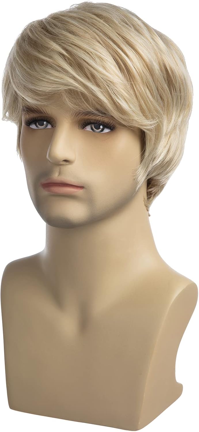 Baruisi Men's Short Natural Layered Blonde Color Wig