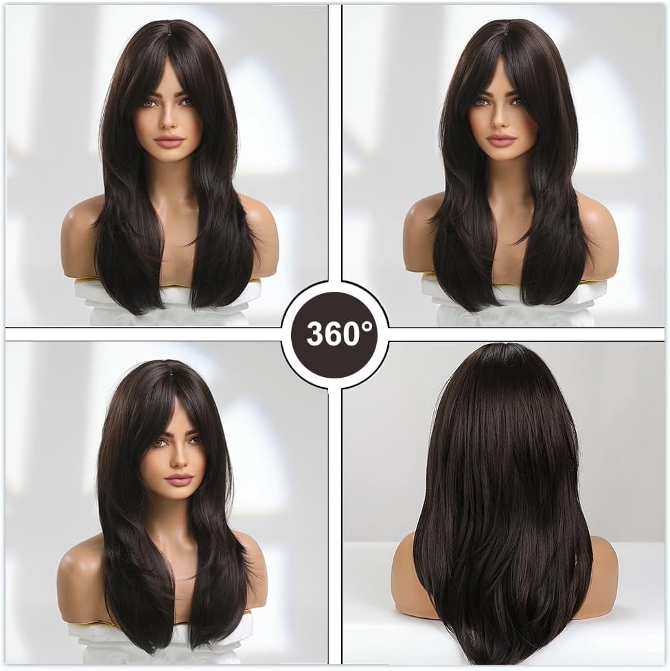 Esmee Women's Long Dark Brown Wig with Bangs