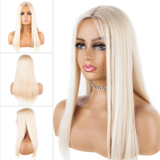 QiHang Long Light Blonde Straight Wig