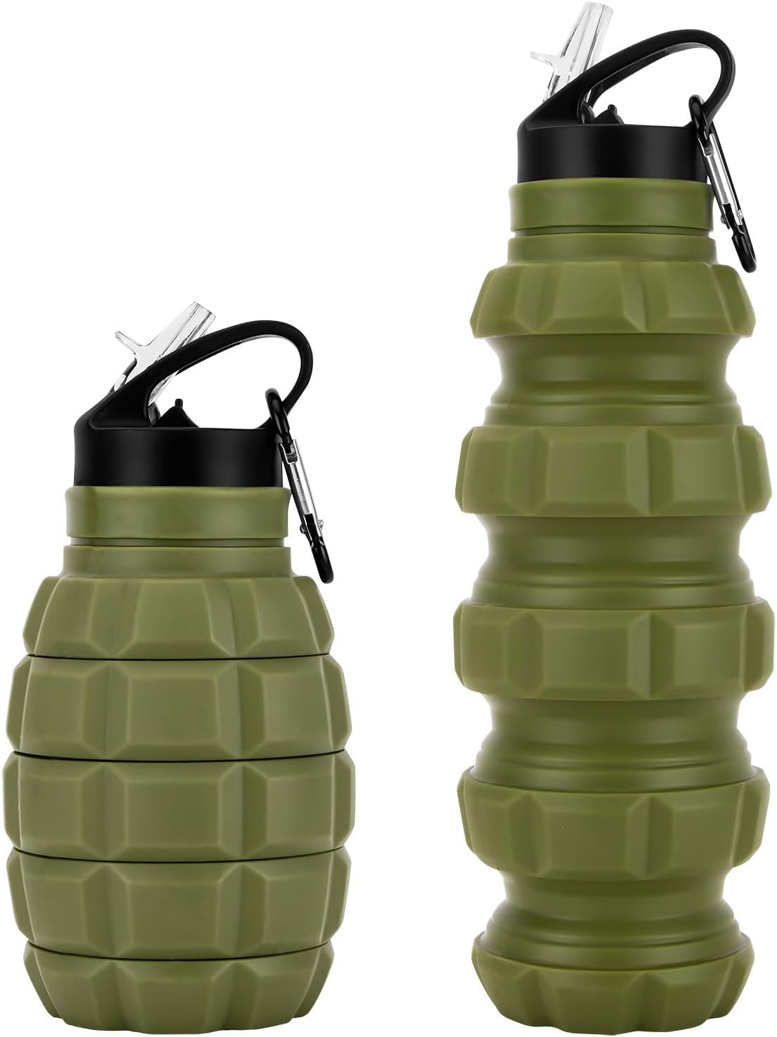 Collapsible Travel Water Bottle 18oz, Reuseable BPA Free Silicone Foldable Water Bottles with Carabiner