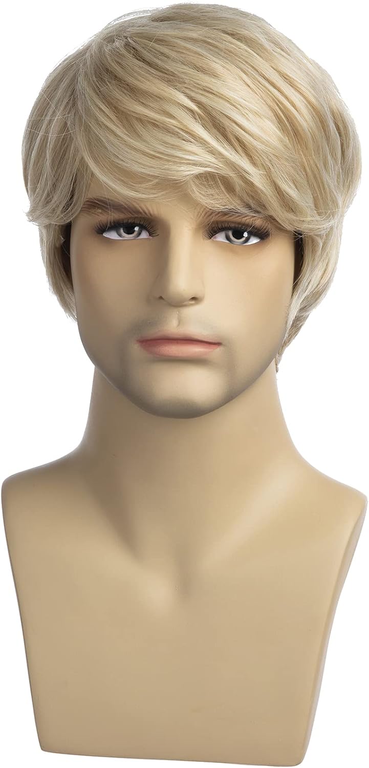 Baruisi Men's Short Natural Layered Blonde Color Wig