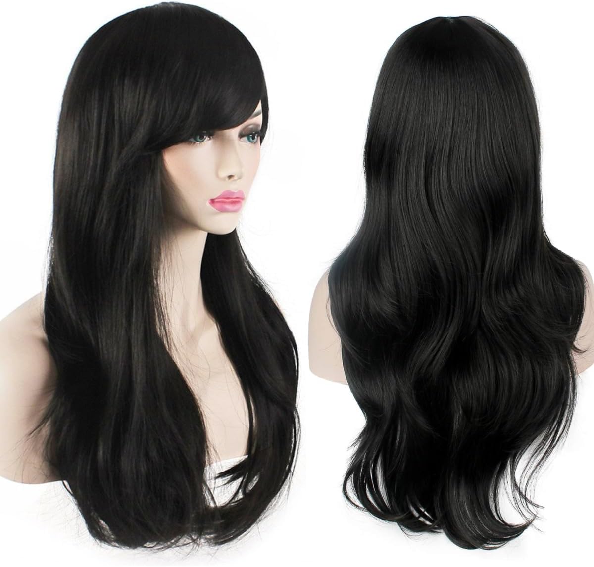 Yeeshedo 28" long wavy black wig with fringe