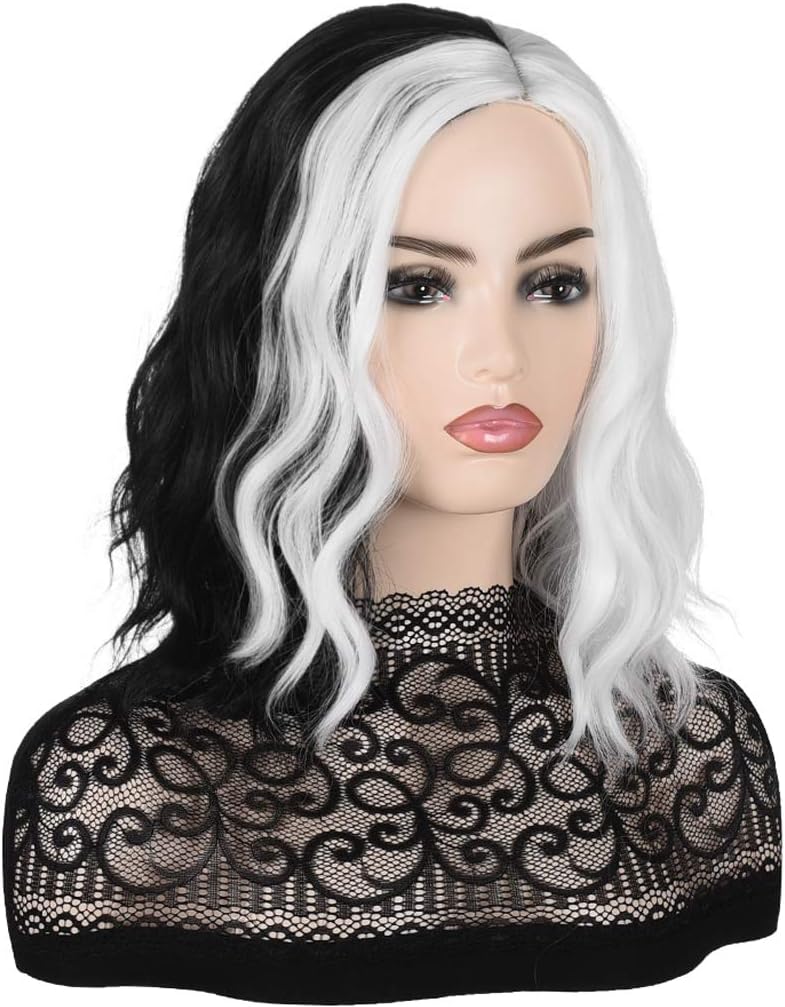 Tantako Black and White Wavy wig with accessories