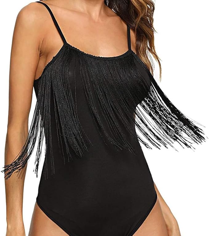 Women's Fringe Trim Leotard Bodysuit