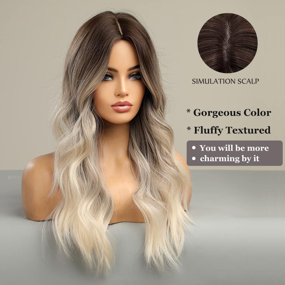 Esmee Long Wavy Ombre Brown to Blonde Wigs 24 Inches