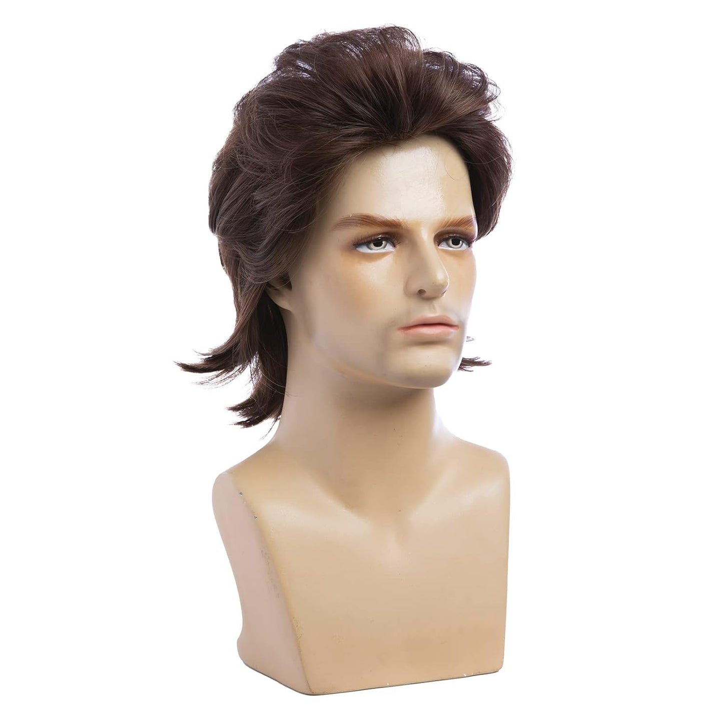 Baruisi Short Fluffy Mens Synthetic Layered Brown Wig