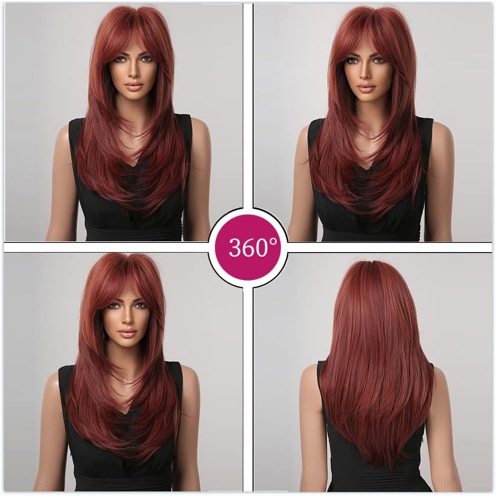 Esmee Long Straight Wine Red Wig with Layers and Fringe -20 Inches
