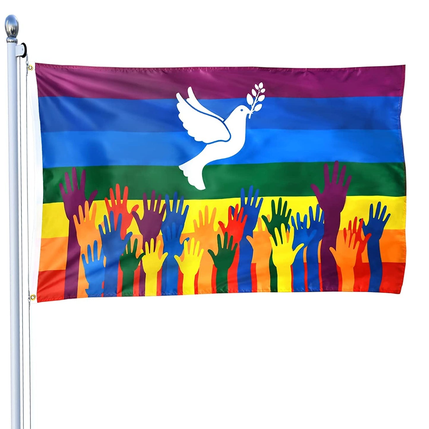Peace bird hands up LGBTQ flag