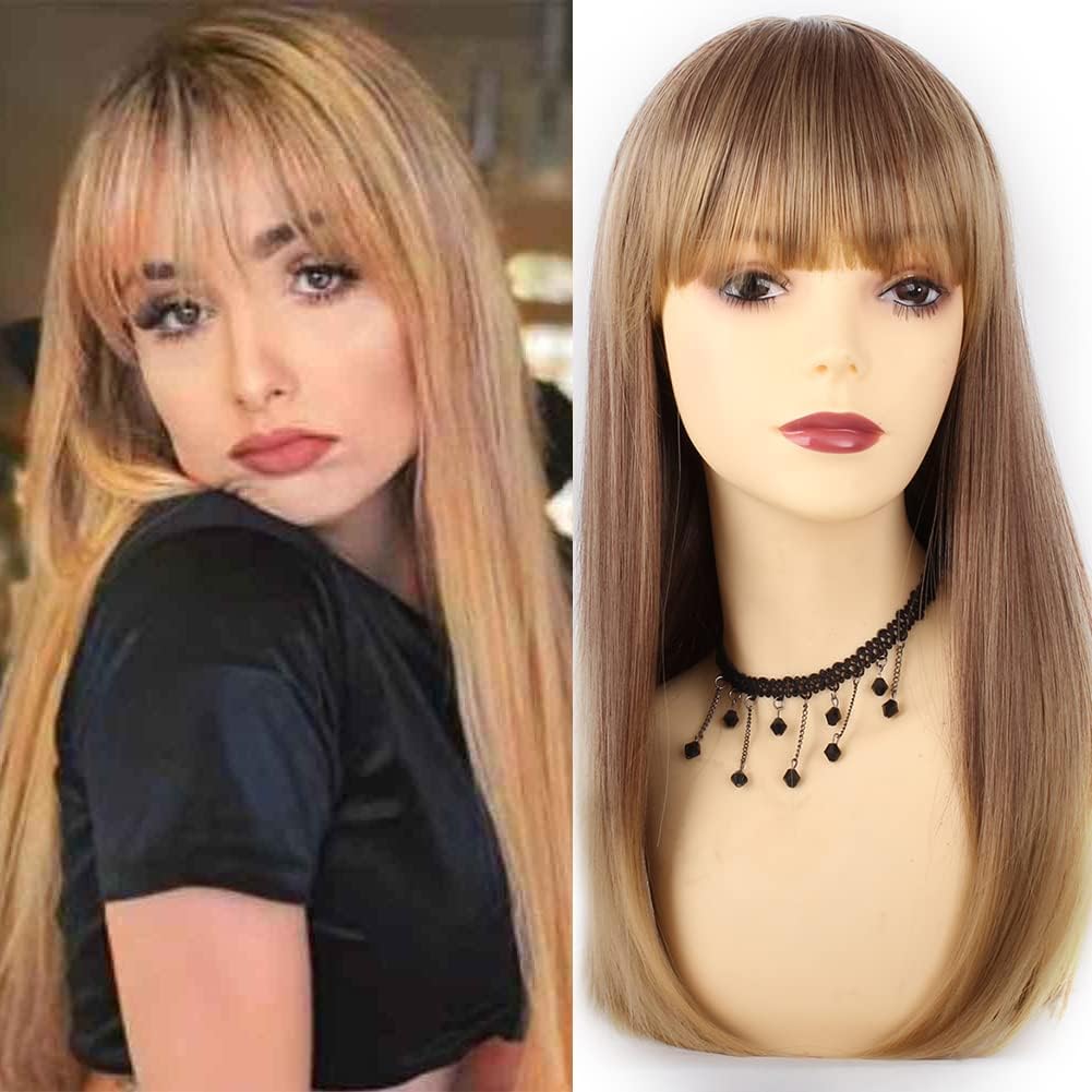 Ladies Light Brown to Blonde Long Straight Ombre Synthetic Wig