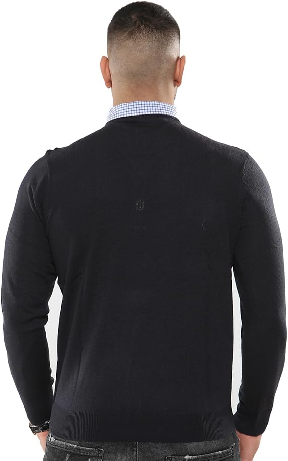 NOROZE Men's Jumper Mock Collar Knitted V-Neck Pullover Knitted Sweatshirt