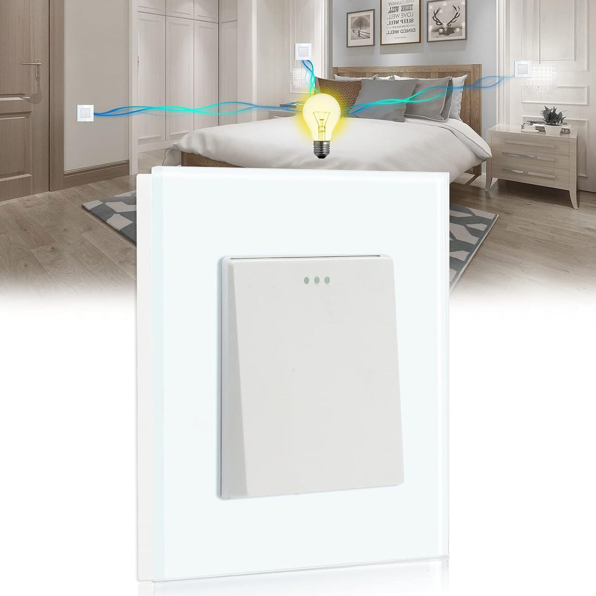 BSEED Light Switch 1 Gang 3 Way Wall Intermediate Switch,Screwless 10A Rocker Tactile Glass Light Switch