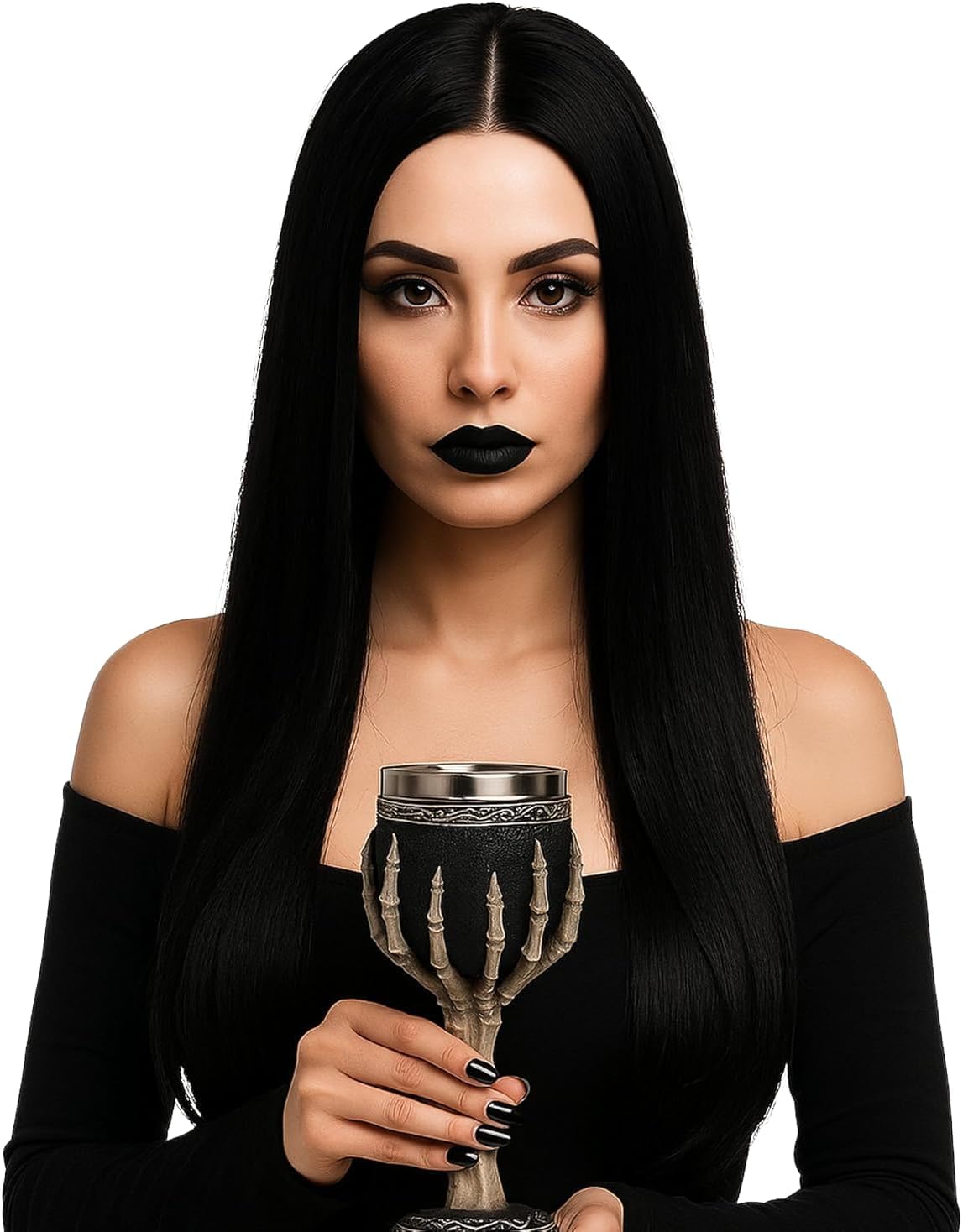 Long Black Wig Women - 86cm Synthetic Straight Halloween Fancy Dress Wig