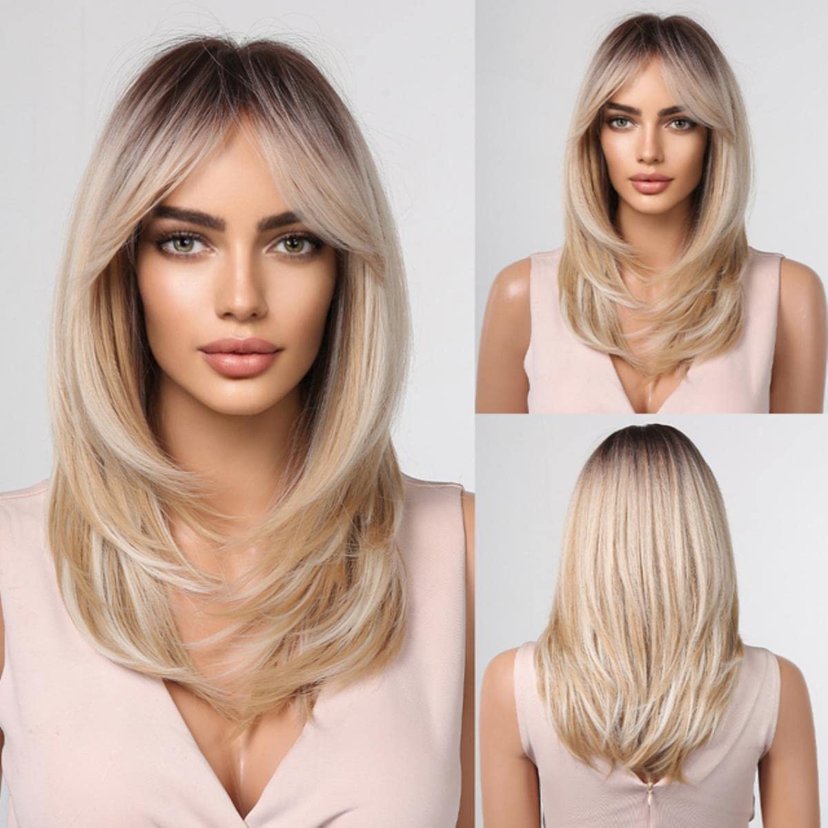 Long Straight Layered Ombre Wig With Bangs