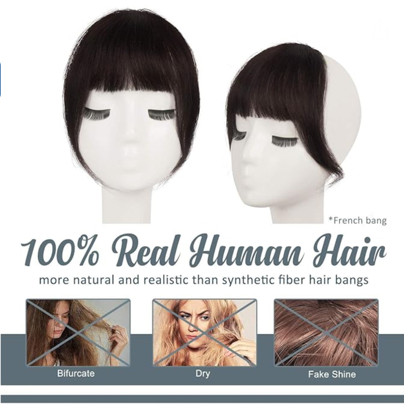 BARSDAR Clip in Fringe Human Hair 100% Real Hair Fringe 3#