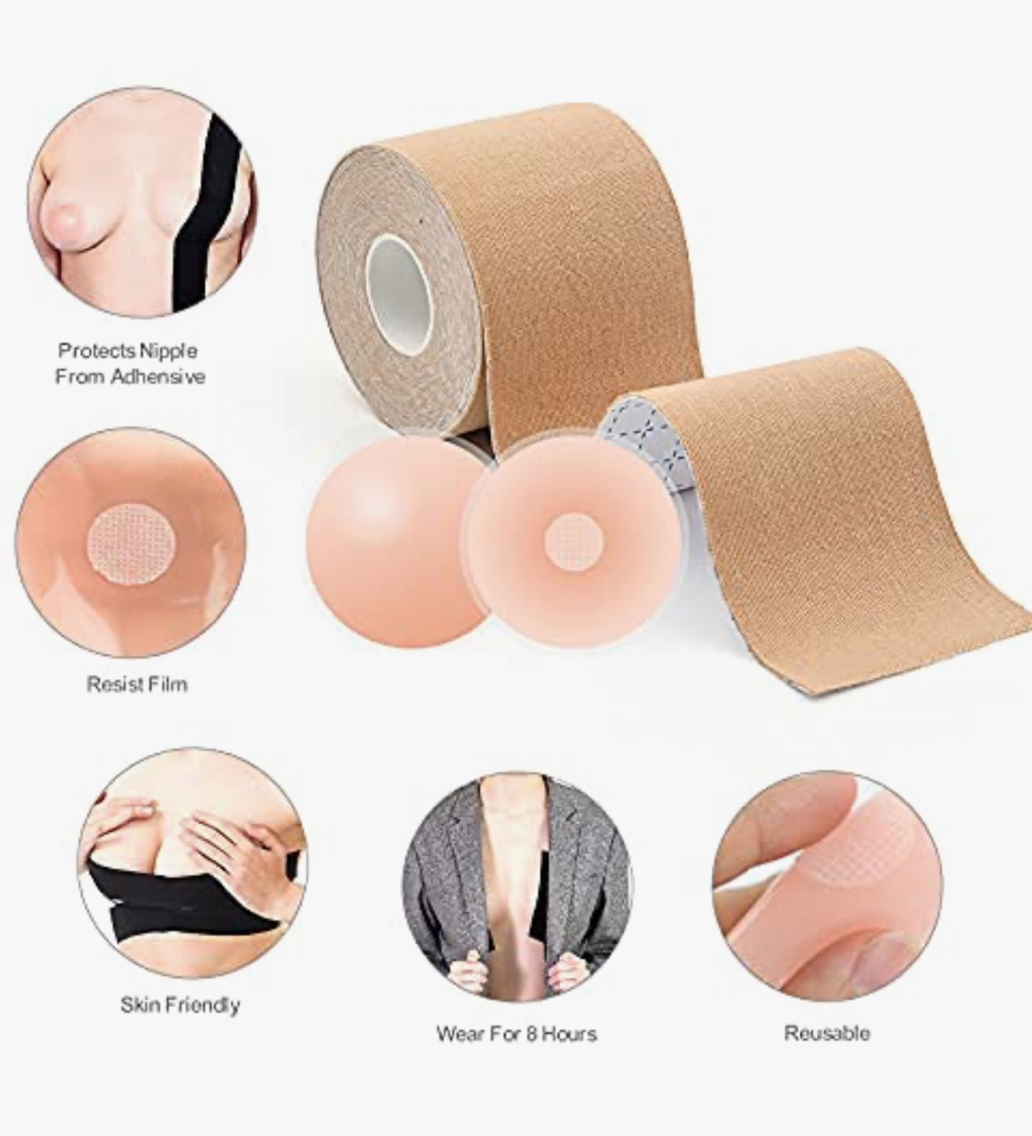 Boob Tape for Breast - Breast Tape with 1 Pair Silicon Nipple Covers