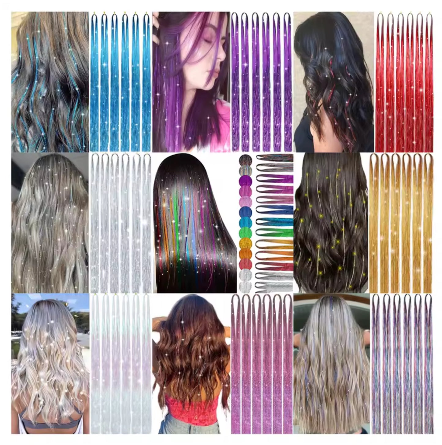 Clip-in Hair Tinsel Extensions Pack of 12 clips 20 Inch