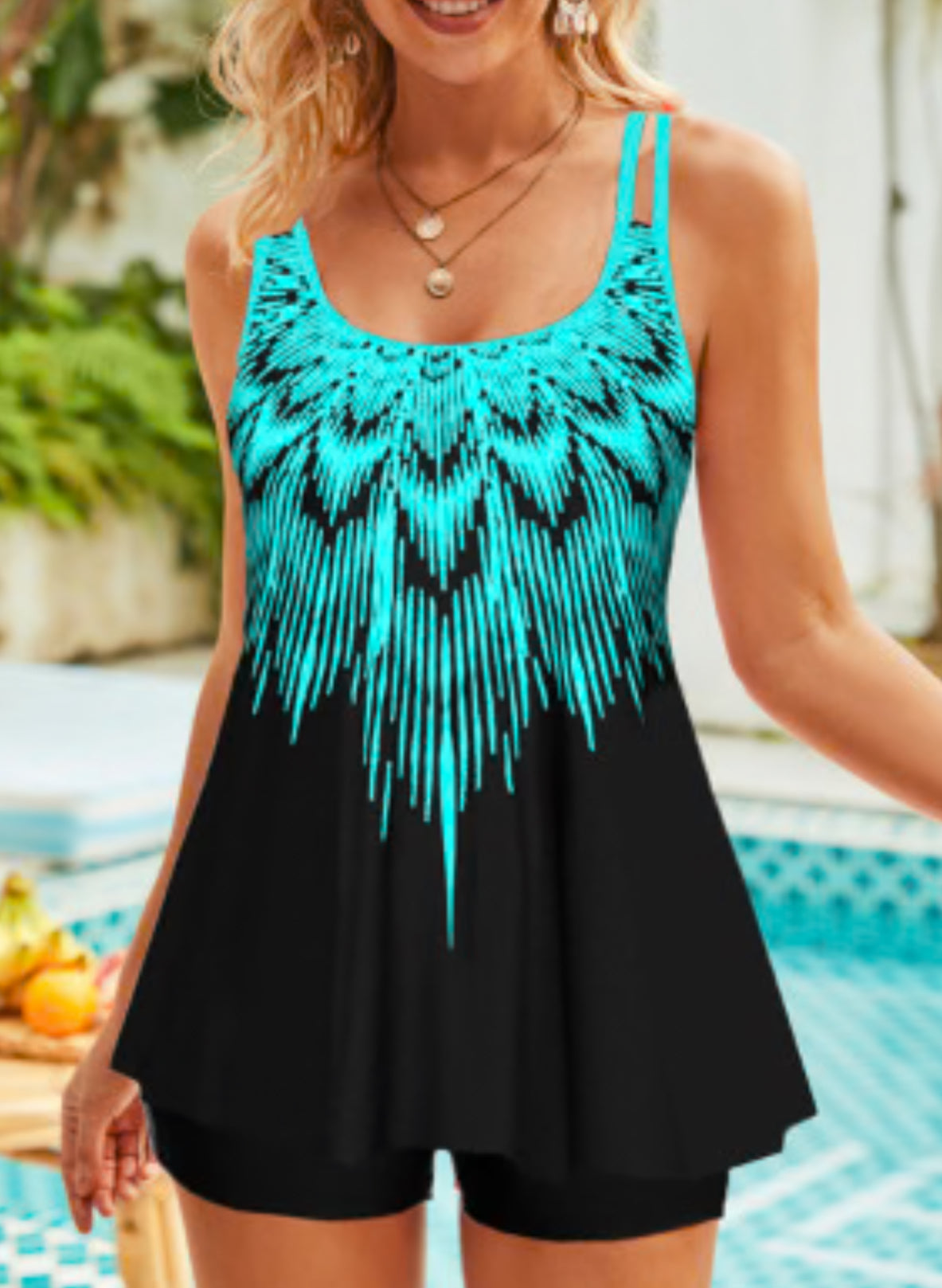 Hanna Nikole Ombre Cyan Double Straps Tankini Set