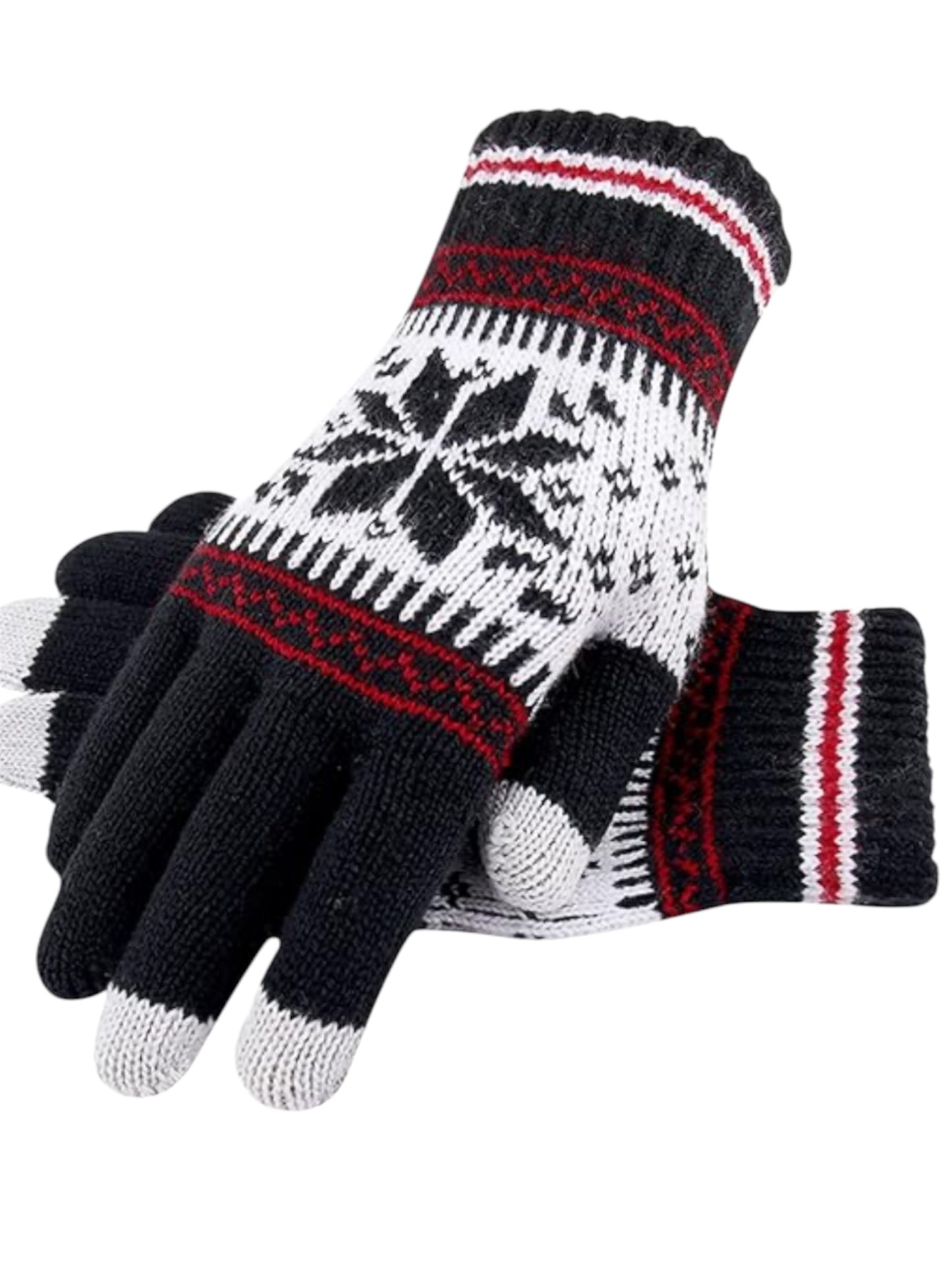 Touchscreen Knitted Gloves, Snowflake Pattern Full Finger Thick Warm Knitted Winter Gloves